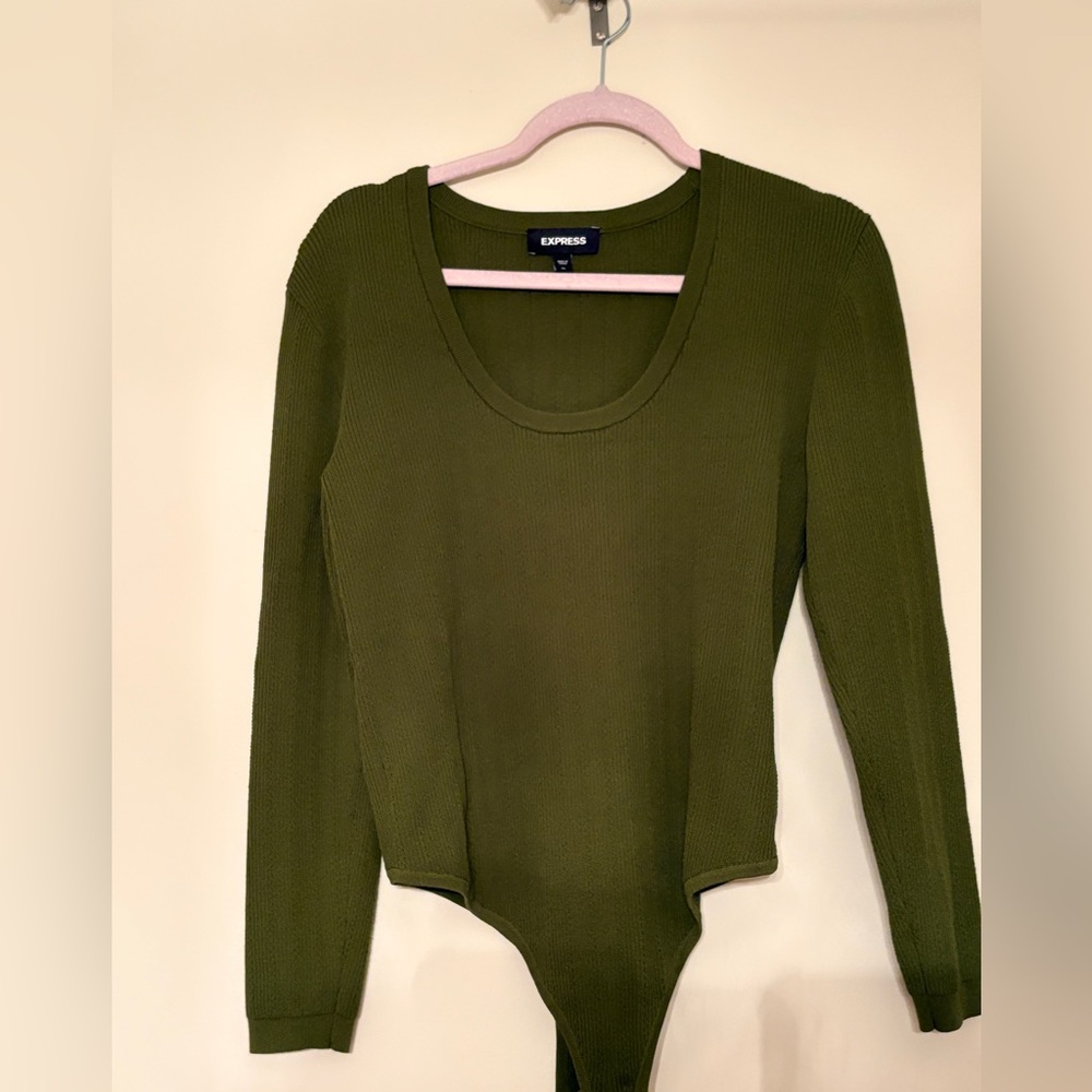 Express Olive Green Long Sleeve Bodysuit